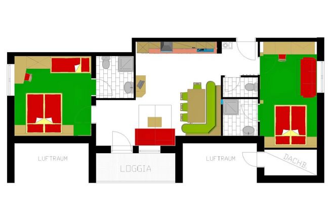 Grundriss Typ D für 4 - 8 Personen, 75 m²