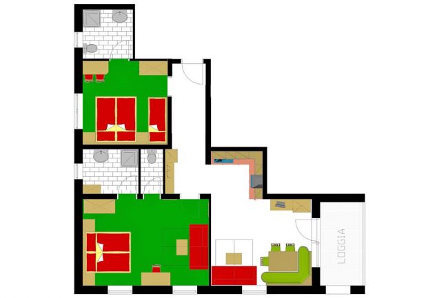 Grundriss Typ D für 4 - 8 Personen, 83 m²