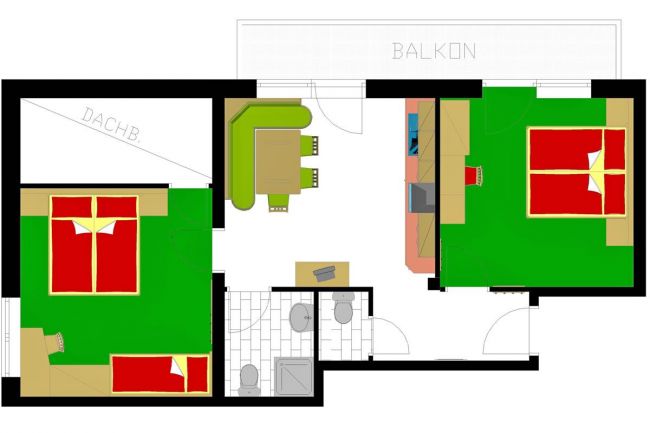 Grundriss Typ B für 4 - 6 Personen