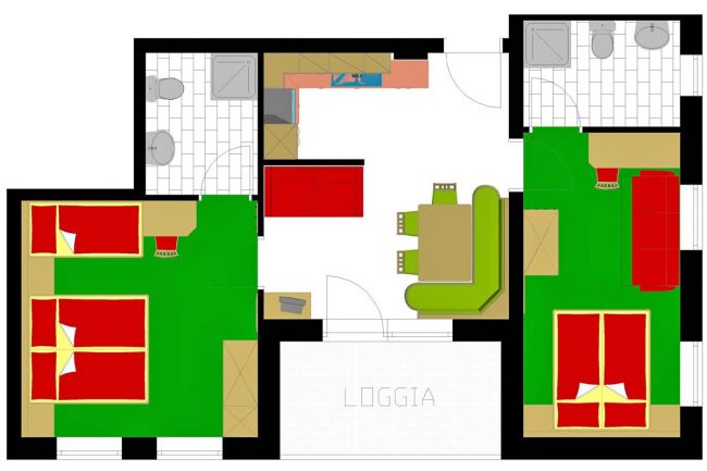 Grundriss Typ C für 4 - 6 Personen